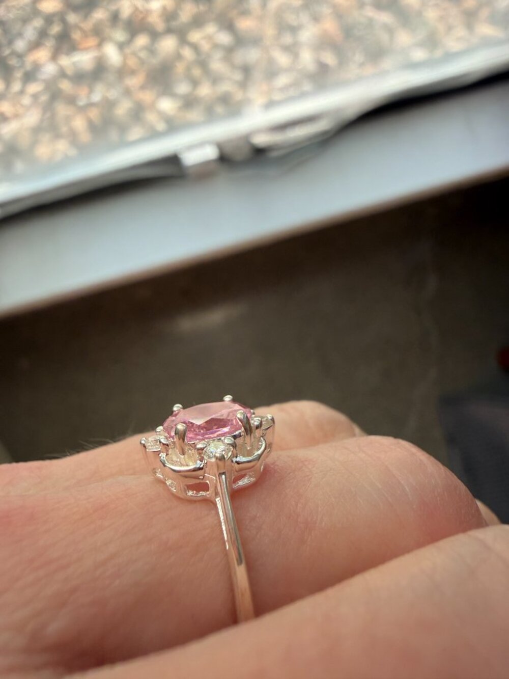 NIB Delicate Dainty Sterling 925 Oval Pink & White CZ Ring - 6 - Picture 8 of 12